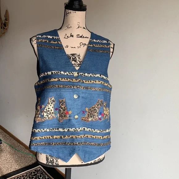 Vintage Casey & Max Denim Cat Vest Size Medium NWT - Picture 7 of 11